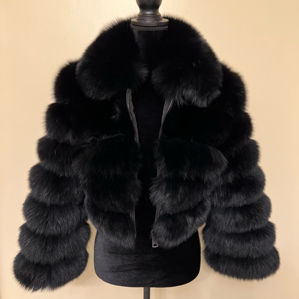 Genuine Fox Fur Coat Long Sleeve lined Trench Jacket Parka Puffer bomber jacket